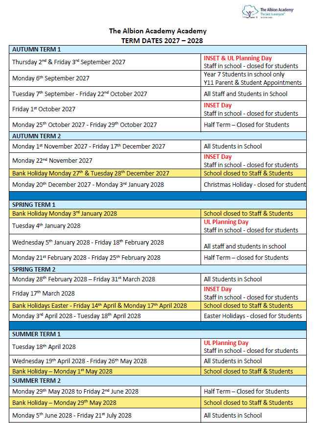 Term Dates 2027/28