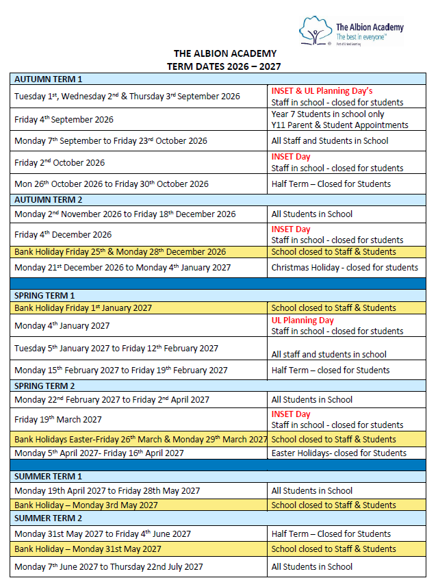 Term Dates 2026-2027