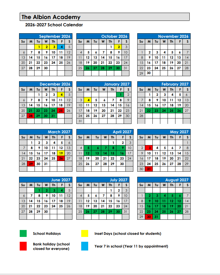 School Calendar 2026 / 2027
