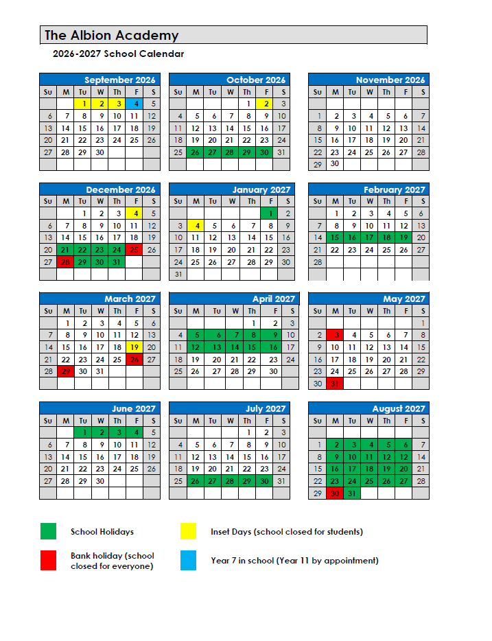 School Calendar 2026 / 2027